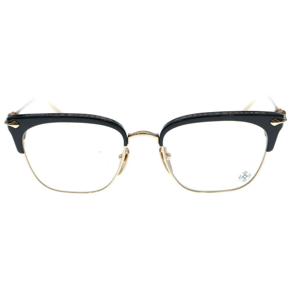 CHROME HEARTS クロムハーツ SLUNTRADICTION クロスボール ハーフリム スクエア 眼鏡 サングラス アイウェア ブラック ゴールド