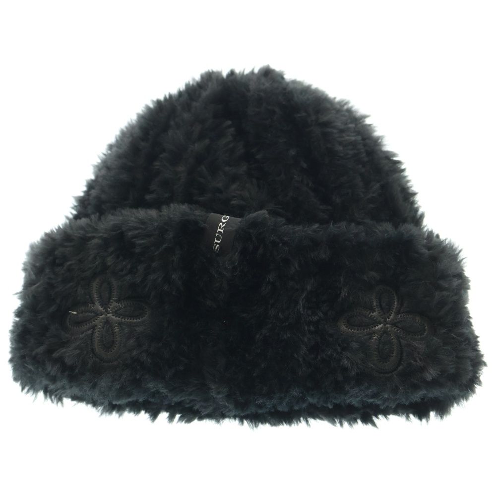 SURGERY サージェリー LEATHER PATCH FUR BEANIE レザーパッチ ファービーニー ブラック