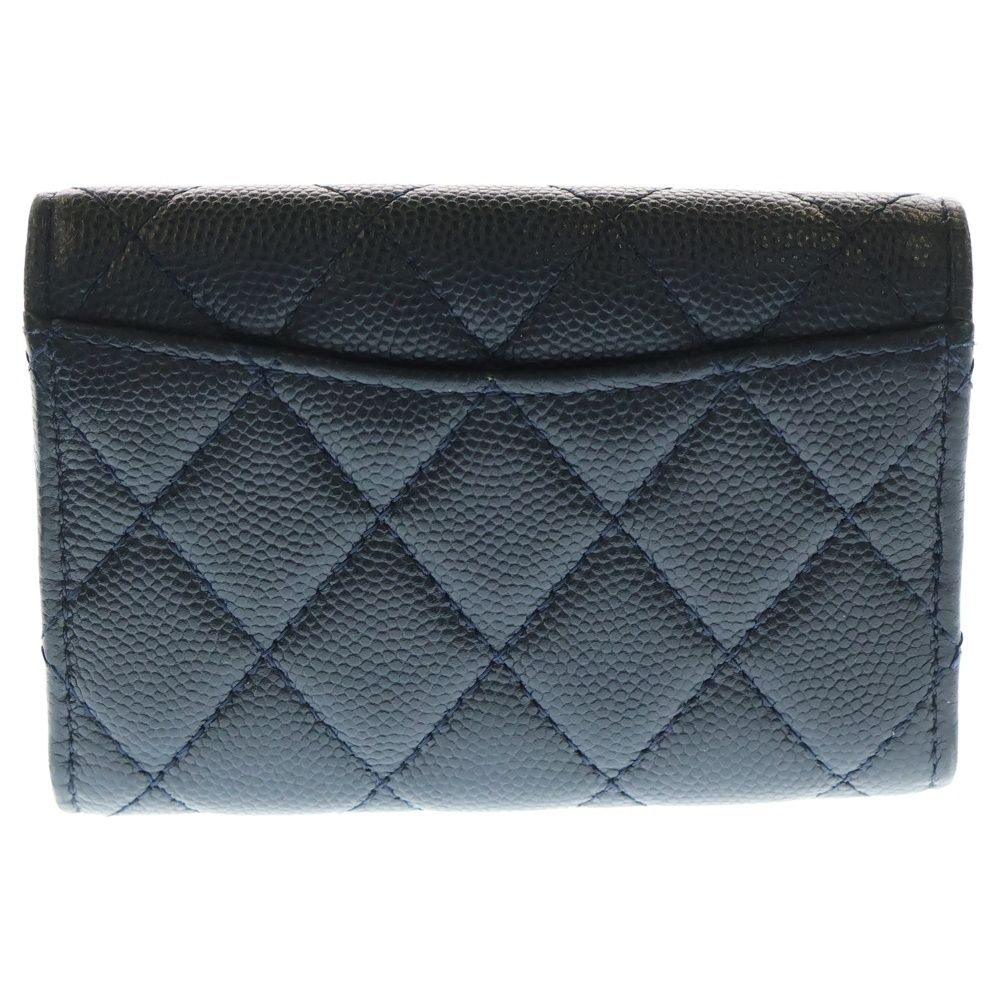 CHANEL シャネル キーケース キーホルダー キャビアスキン マトラッセ ネイビー シルバー金具