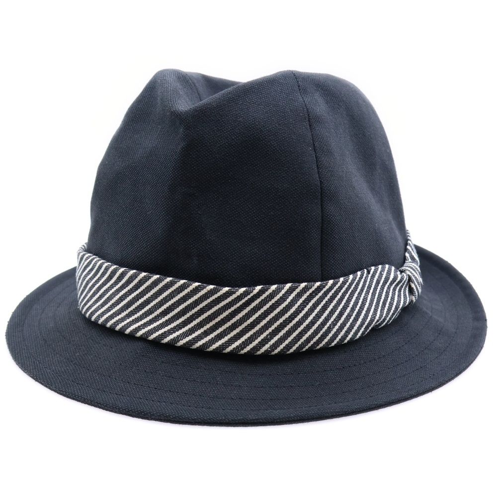 Yohji Yamamoto POUR HOMME ヨウジヤマモト プールオム ストライプリボン コットン 中折れハット 帽子 ブラック HJ-H05-323