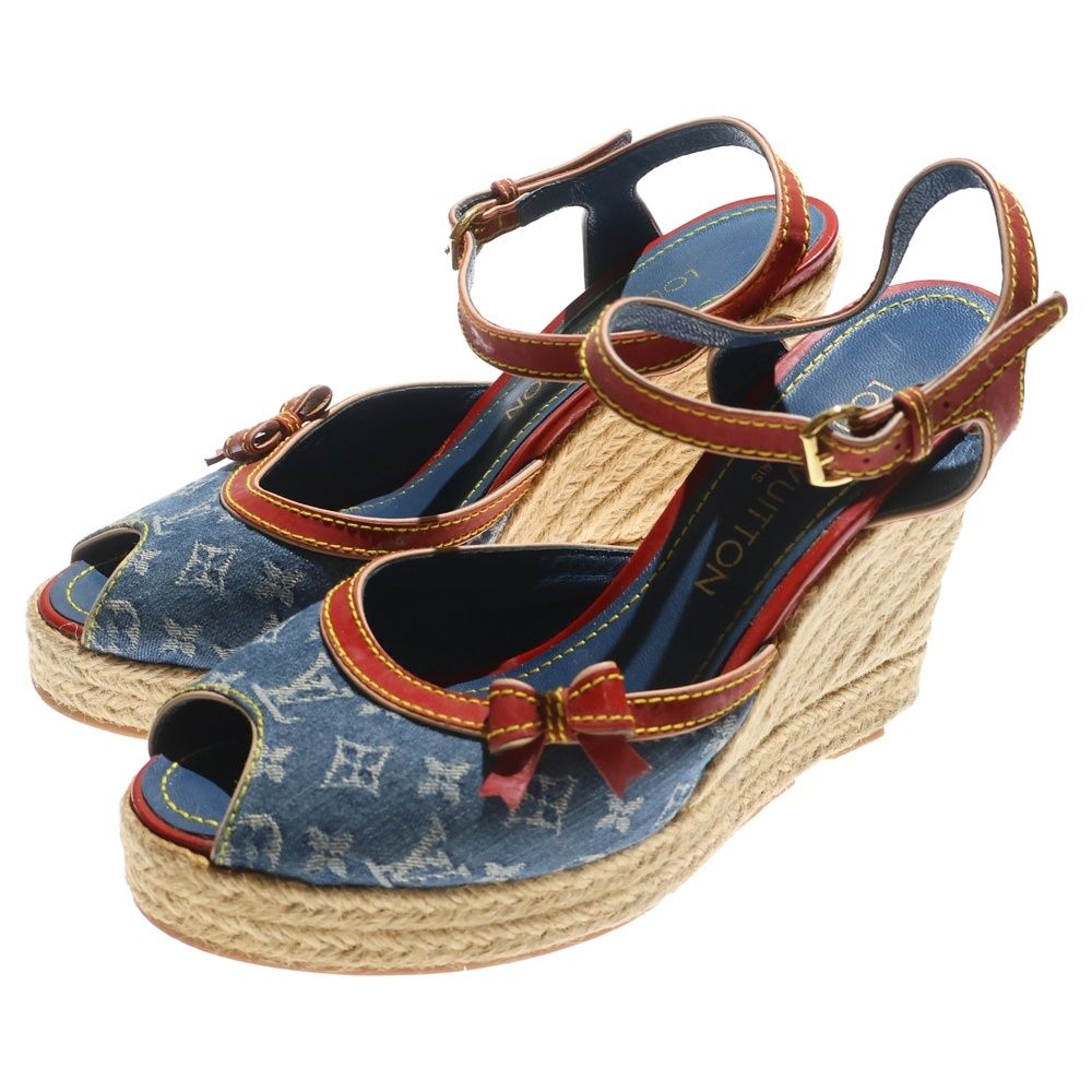 【LOUIS VUITTON】サンダル　モノグラム　ストラップ　ウェッジサンダル LOUIS VUITTON (ルイヴィトン) モノグラム デニム エスパドリーユ
