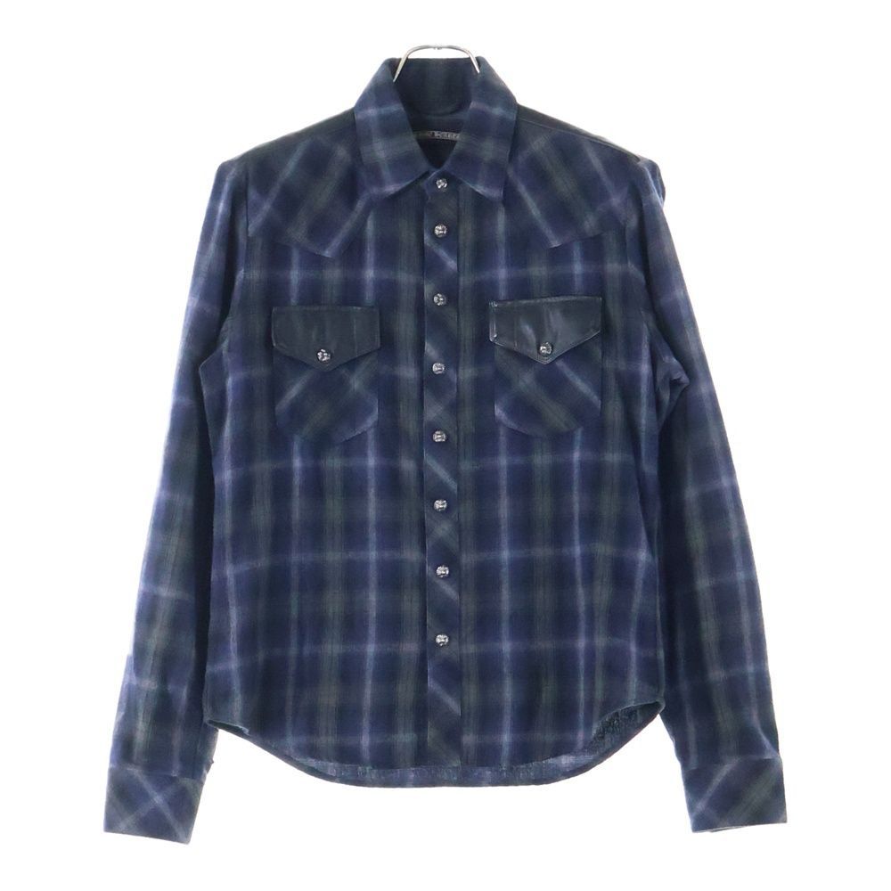 CHROME HEARTS クロムハーツ WESTN ウエスタン ダガージップバックフ ニー ガーゼチェック長袖シャツ ブルー ブラック