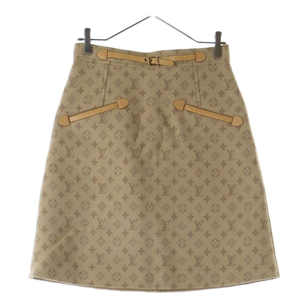 LOUIS VUITTON ルイヴィトン 22AW モノグラム レザー切替ウールタイトスカート ベージュ RW222W