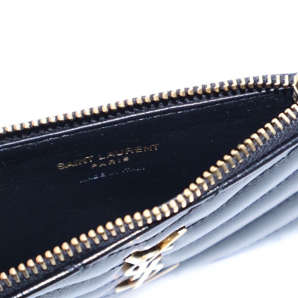  SAINT LAURENT PARIS サンローランパリ ロゴ キルティング フラグメントケース カードケース 小物入れ ブラック レザー ゴールド金具 名刺入れ 小物