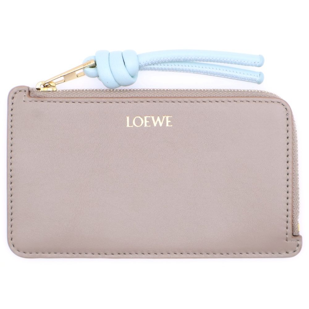 LOEWE ロエベ ノット カードケース フラグメントケース ベージュ×ライトブルー レザー ゴールド金具