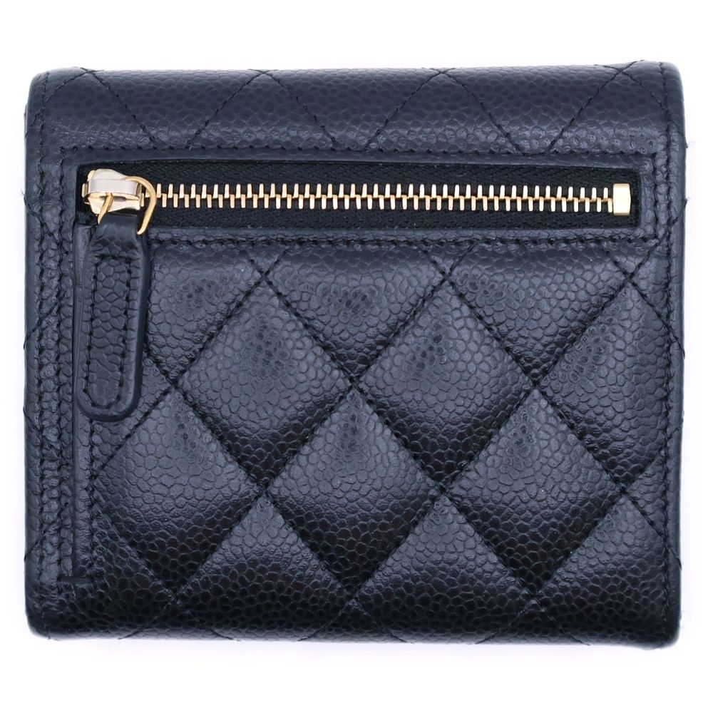 CHANEL シャネル マトラッセ 三つ折り財布 コンパクトウォレット コインケース ブラック キャビアスキン ゴールド金具
