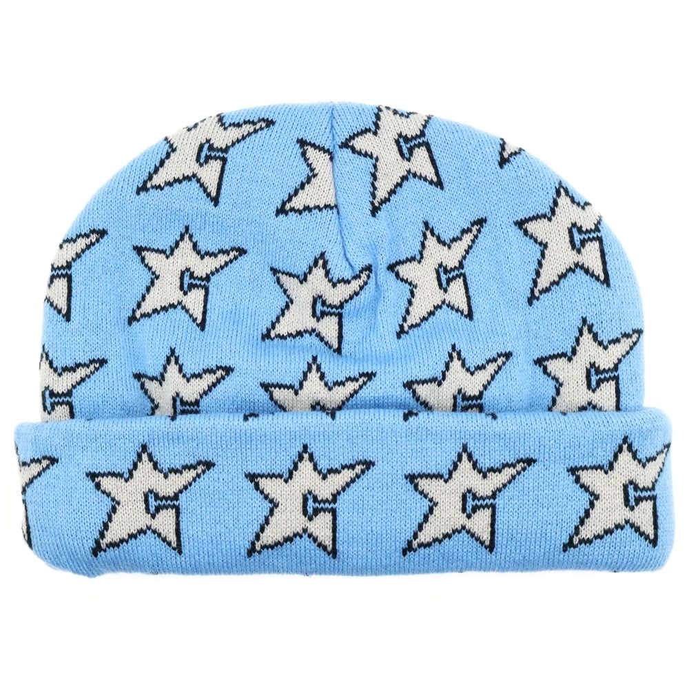 NO BRAND ノーブランド CARPET COMPANY C-Star Beanie カーペットカンパニー スター総柄ビーニー ニットキャップ 帽子 ブルー