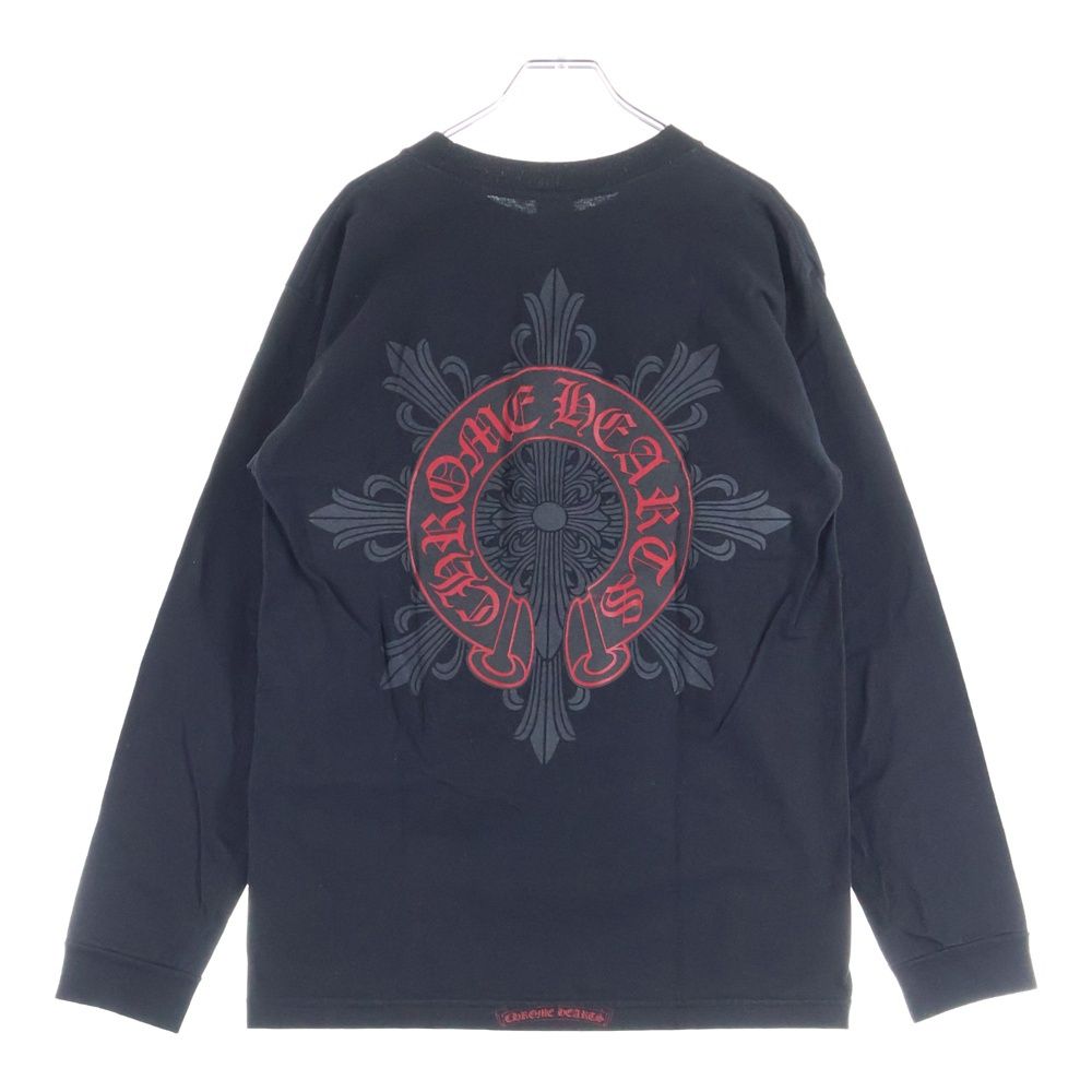 CHROME HEARTS クロムハーツ HORSESHOE 両面プリント 胸ポケット ロングスリーブ 長袖Tシャツ ブラック レッド
