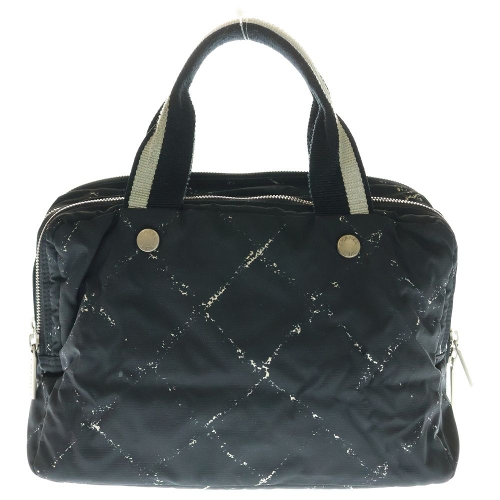 CHANEL シャネル 旧トラベルライン シルバー 金具 トリプルジップ ナイロン ハンドバッグ ブラック ホワイト 57番代
