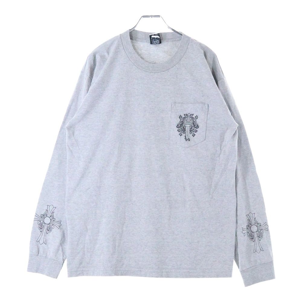 CHROME HEARTS クロムハーツ OLD Dagger logo L S Tee モデル ダガーロゴプリント長袖Tシャツ 長袖カットソー グレー