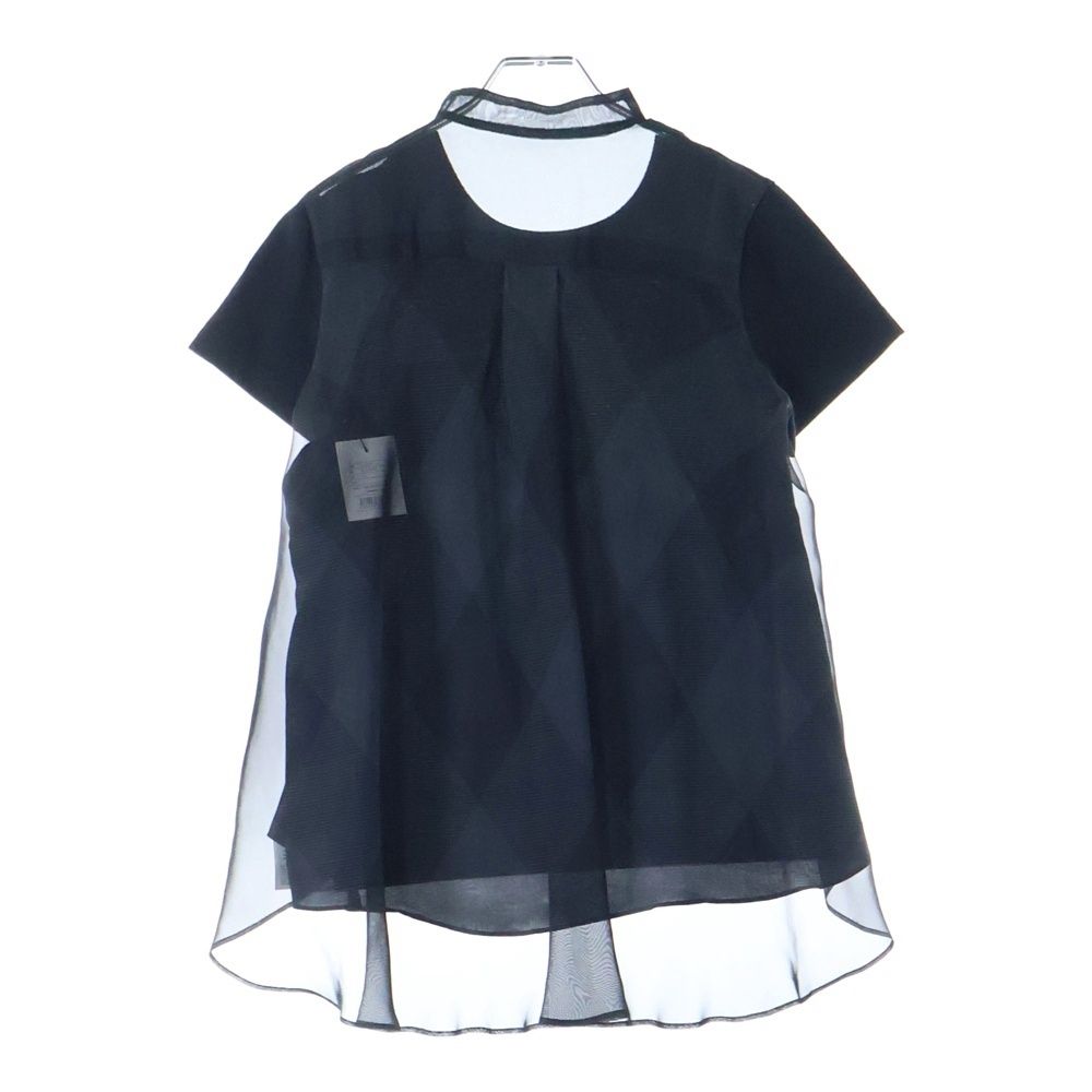 Sacai サカイ 22SS シアー切り替え クルーネック 半袖Tシャツ カットソー ブラック レディース 22-05946