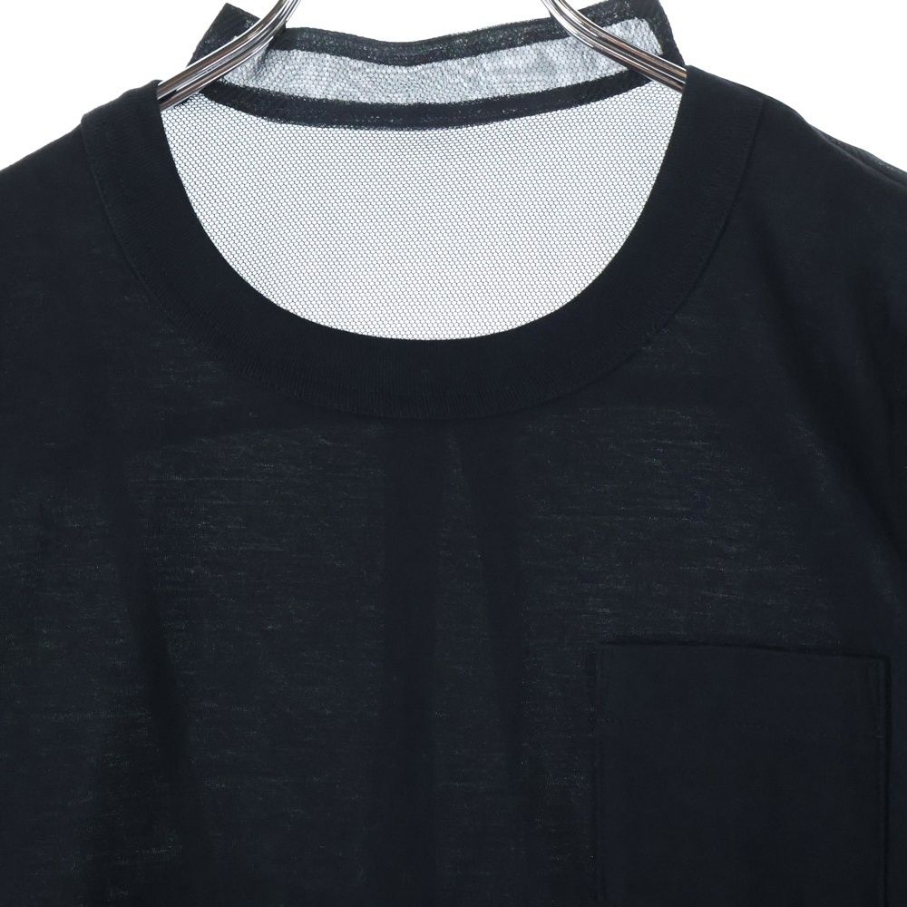  Sacai サカイ 22 SS シアー切り替え クルーネック 半袖Tシャツ カットソー ブラック レディース 22-05946 半袖(Tシャツ) Tシャツ カットソー