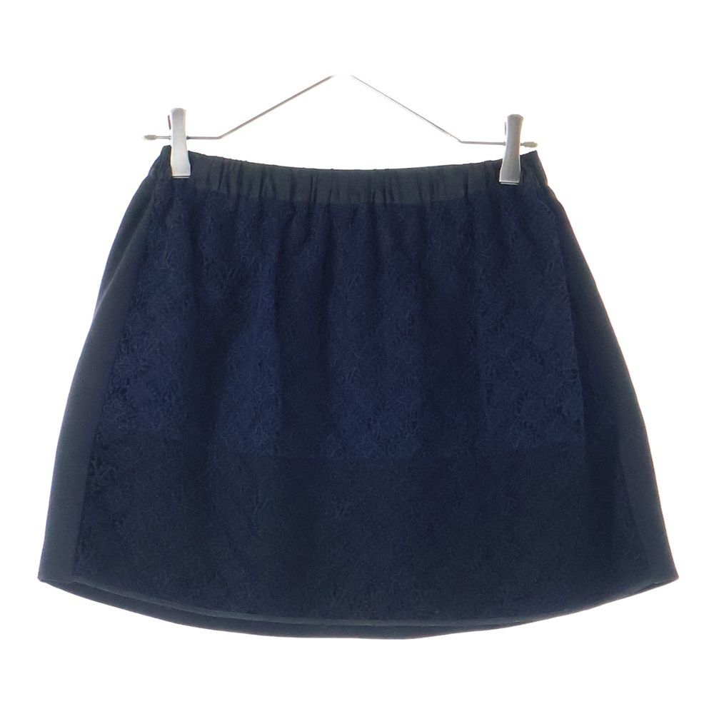 LOUIS VUITTON ルイヴィトン 14AW モノグラムフラワー柄 レース切り替え アセテート レーヨン フ ミニスカート ブラック ネイビー レディース RW142W F6SK04B87