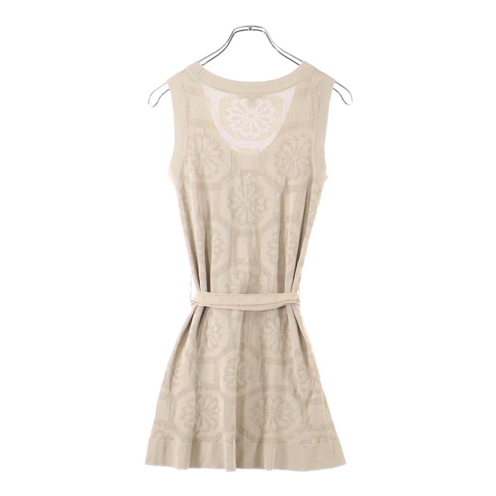 LOUIS VUITTON ルイヴィトン 06SS フラワー柄 レーヨンニット ノースリーブ ミディアム タイト ワンピース ベージュ レディース RW061A WIKD01MIX