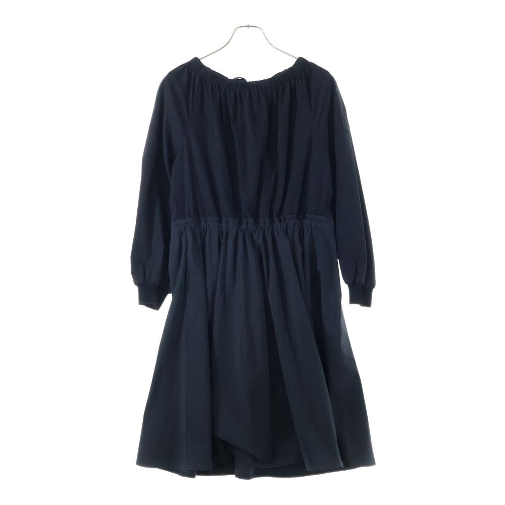 MONCLER モンクレール 22AW ABITO ワッペンロゴ ナイロン ギャザーデザイン ミディアム フ ワンピース ブラック レディース H20932G00015 2699U