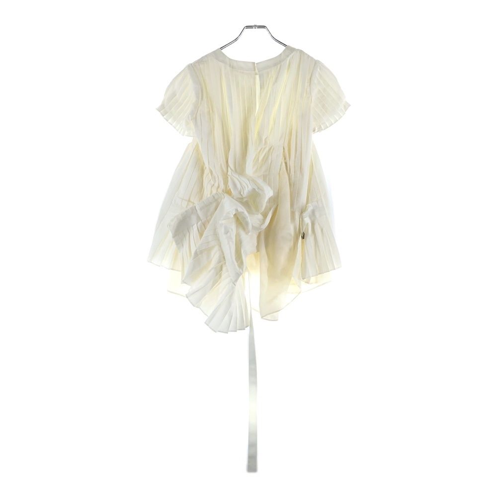 Sacai サカイ 16SS 変形 レース切り替え プリーツ レイヤード 半袖ブラウス ホワイト レディース 16-02585