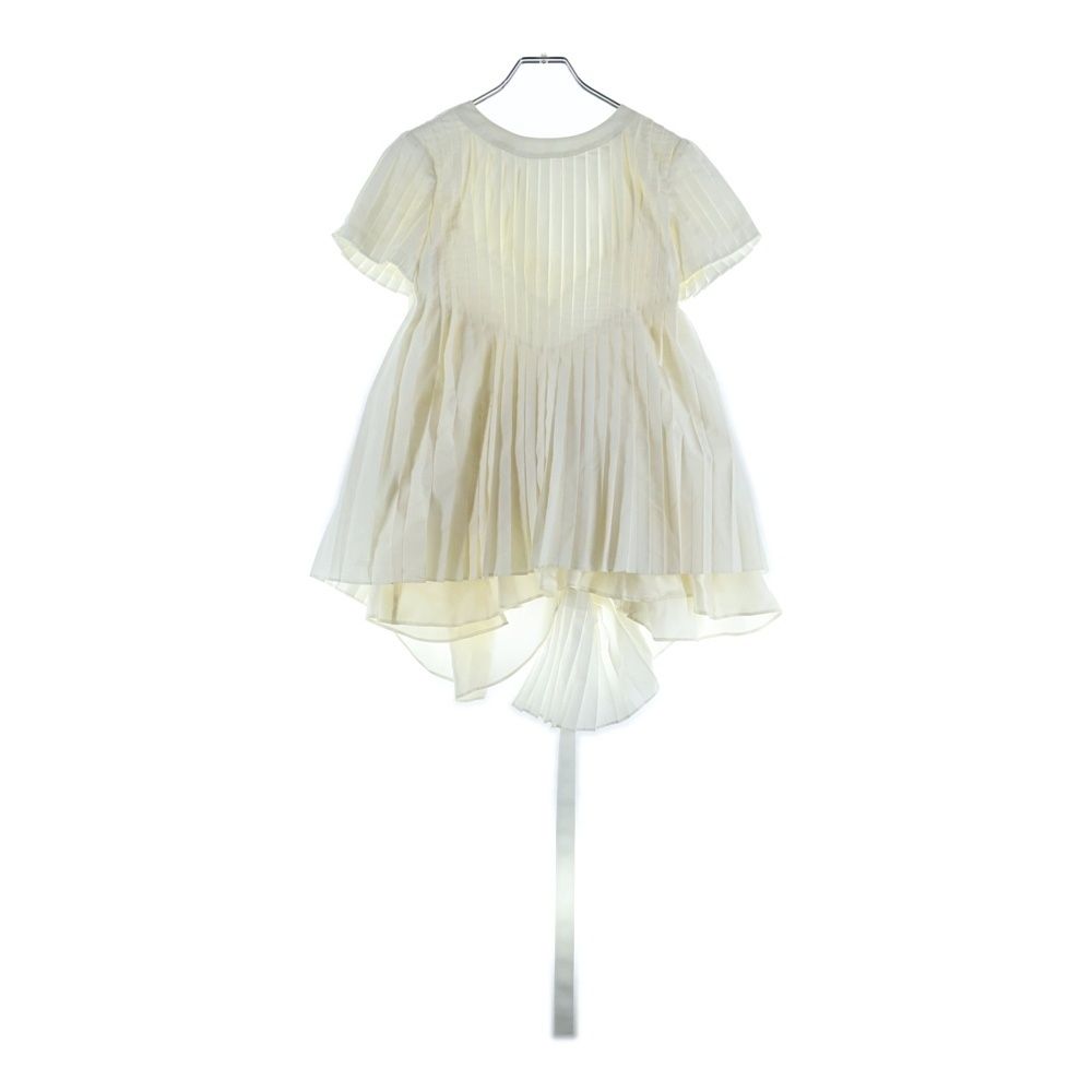 Sacai サカイ 16SS 変形 レース切り替え プリーツ レイヤード 半袖ブラウス ホワイト レディース 16-02585