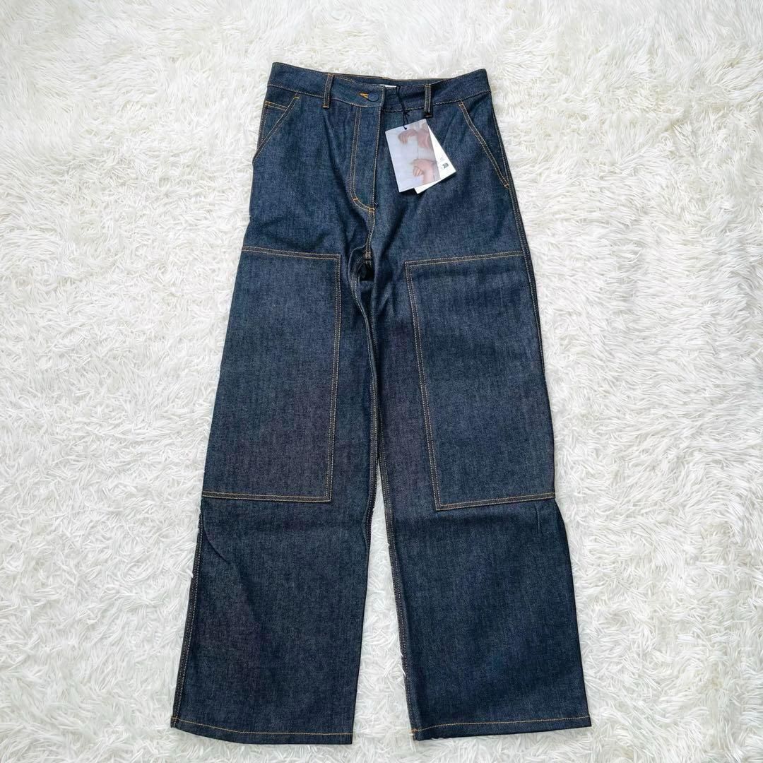 CECILIE BAHNSEN セシリーバンセン ワイドデニム VIRGINIA TROUSERS ワイドストレート KNEE PATCH UK8 Mサイズ