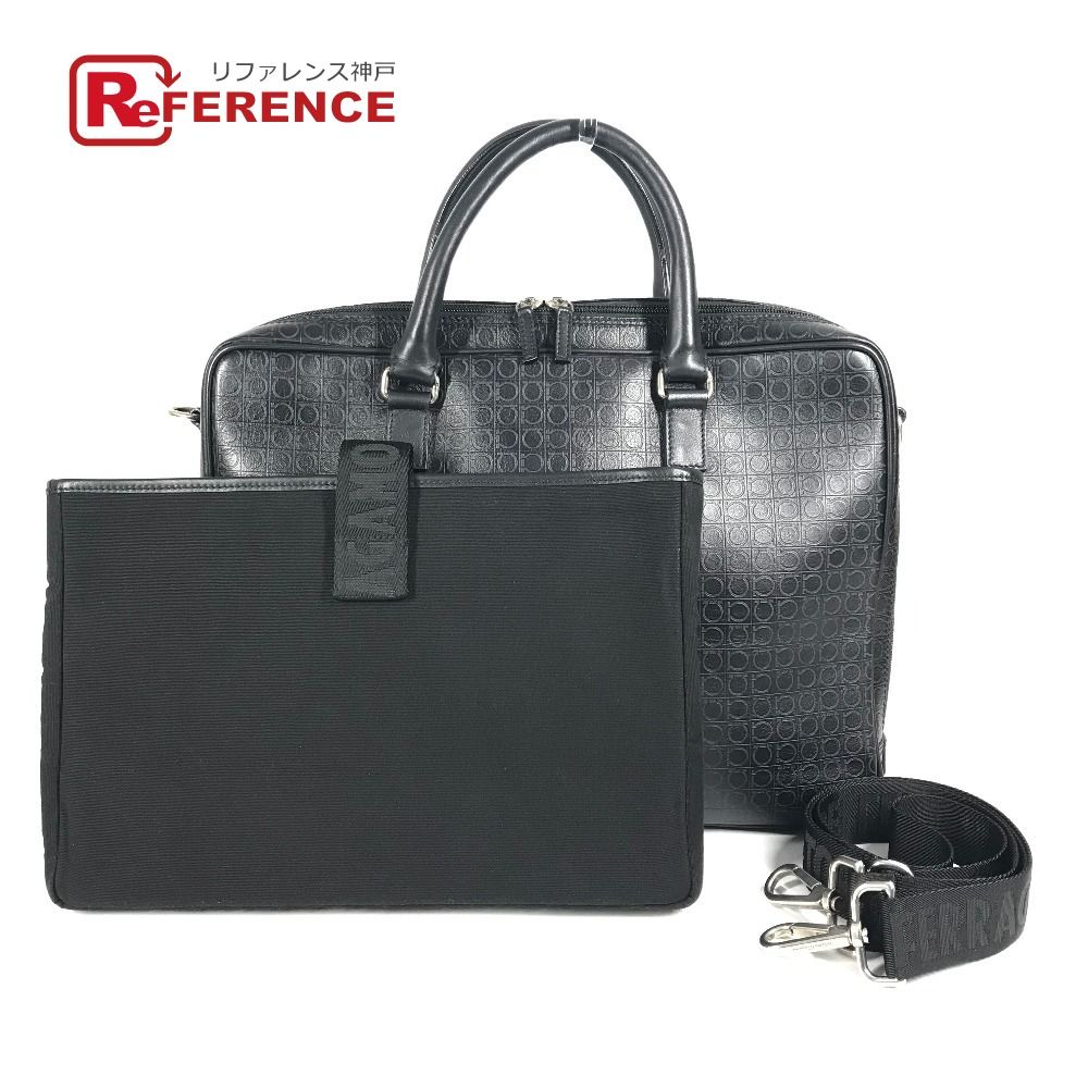 Salvatore Ferragamo サルヴァトーレフェラガモ ハンドバッグ ロゴ ガンチーニ ビジネスバッグ レザー ブラック