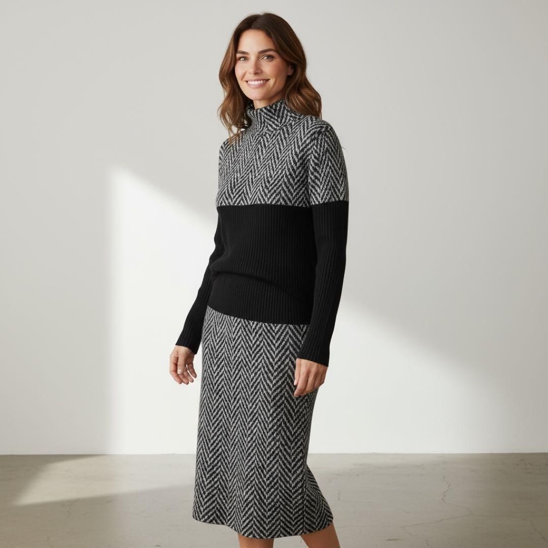 ISSEY MIYAKE イッセイミヤケ スカートセットアップ プリーツ ツイード ヘリンボーン グレー 切替 Lサイズ