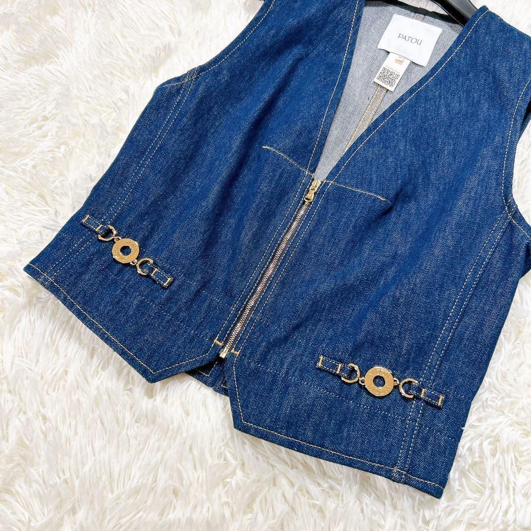 本日限定 PATOU パトゥ デニムベスト ノーカラー 田中みな実着用 美品 美品 PATOU パトゥ オーガニックデニム ベスト ノーカラージャケット