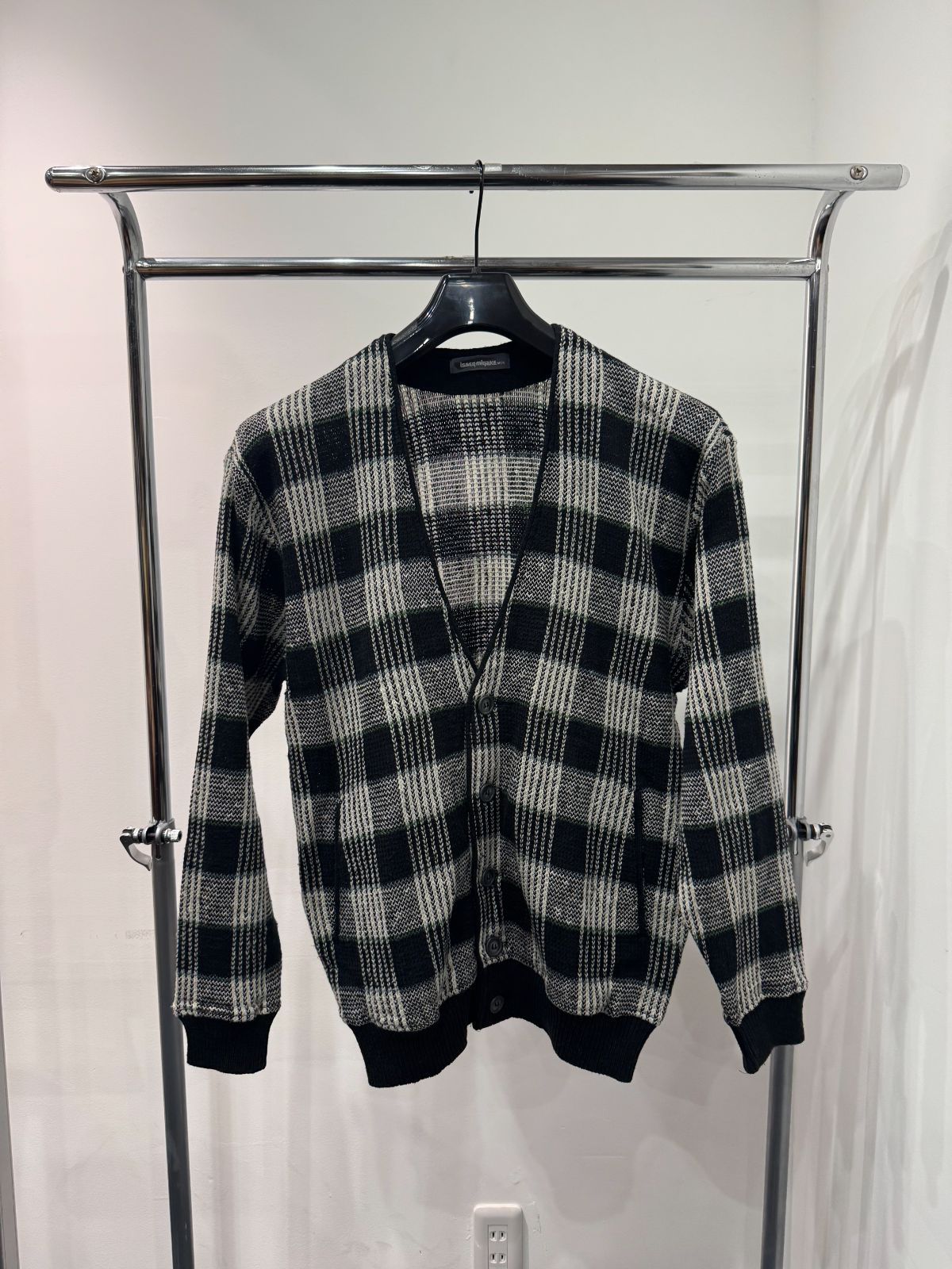 ISSEY MIYAKE MEN 80s オンリミット期 筆タグ コットンリネン チェックカーディガン アーカイブ D25073198