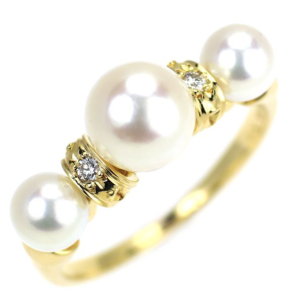 ミキモト　御木本　K18YG ダイヤモンド　アコヤ真珠　リング　指輪 ミキモト K18YG アコヤ真珠 ダイヤモンド リング 径約5.1-7.1mm - メルカリ