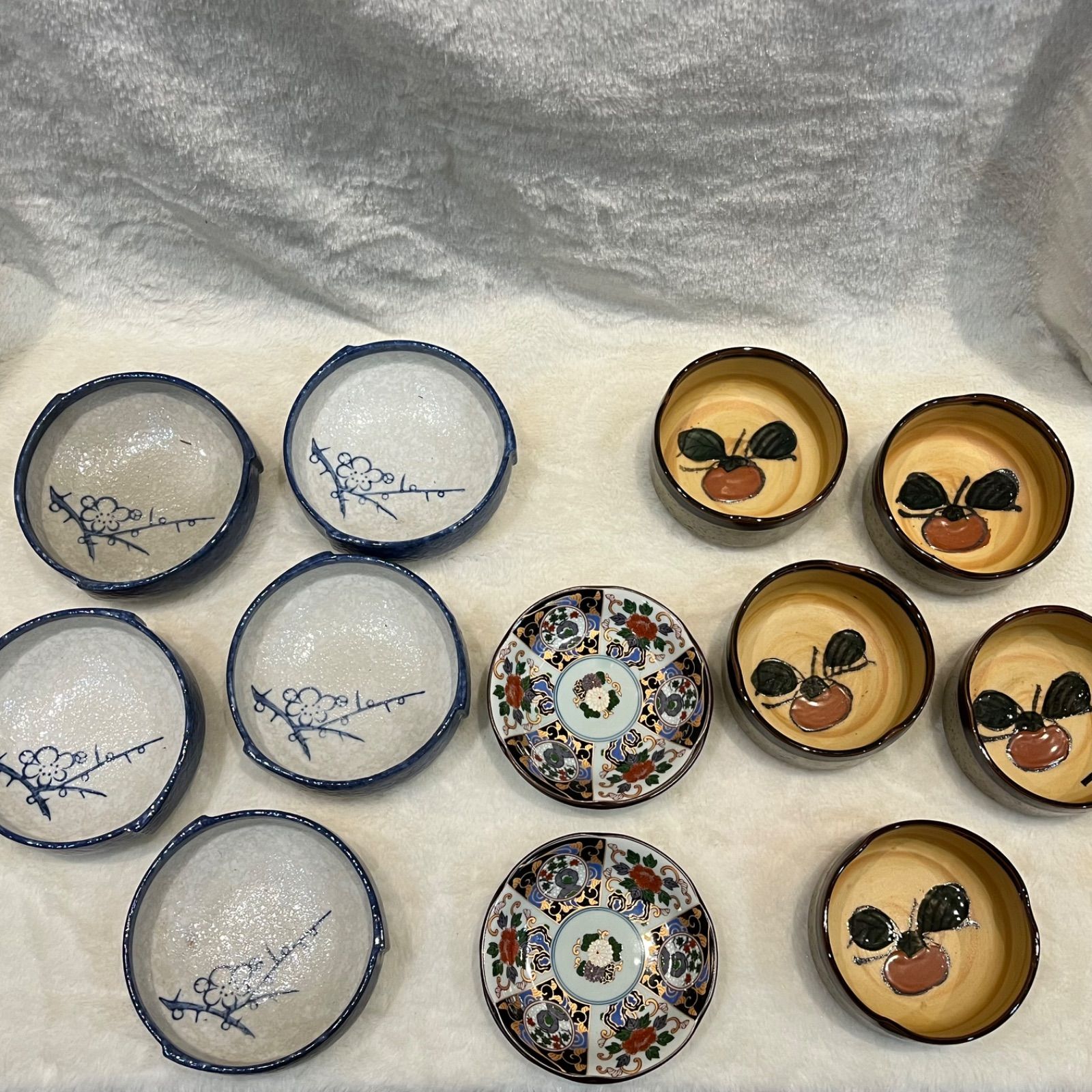 和風陶磁器小皿 小鉢セット 梅 柿 錦絵柄 2点セット ボックス付き