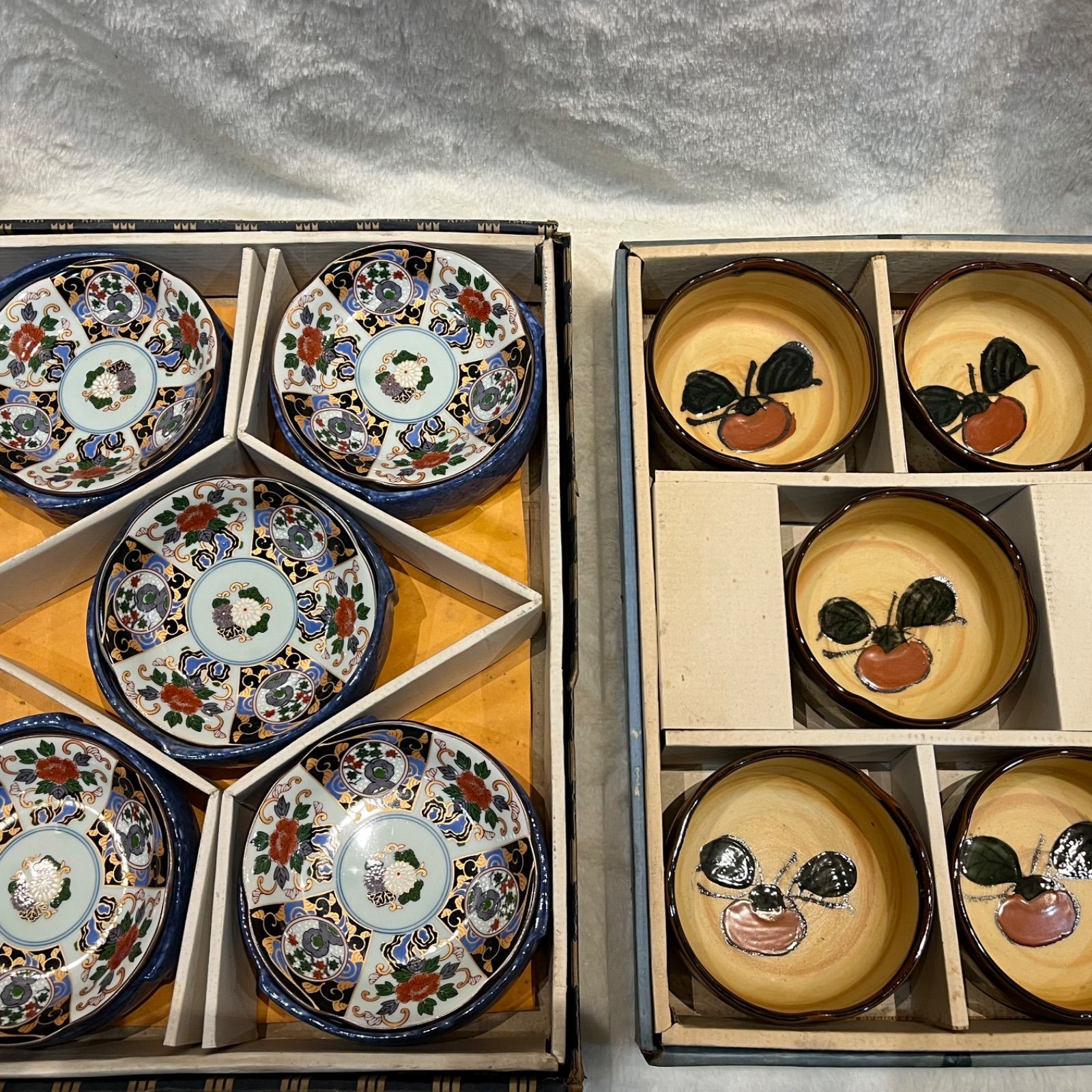 和風陶磁器小皿 小鉢セット 梅 柿 錦絵柄 2点セット ボックス付き