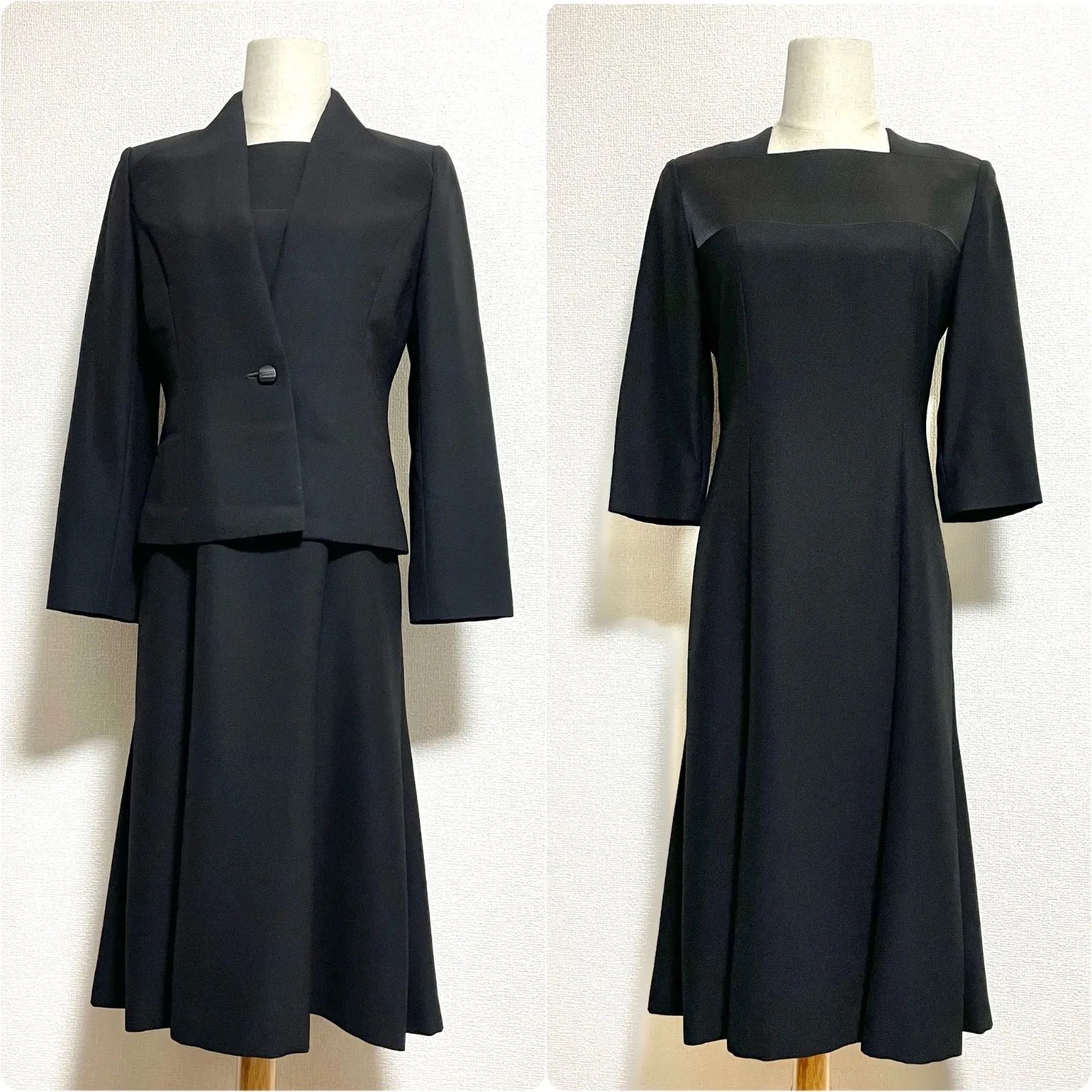 シルク混 東京ソワール SOPRANI ソプラーニ 喪服 礼服 ブラックフォーマル ジャケット ワンピーススーツ アンサンブル セットアップ 裏地総柄 36