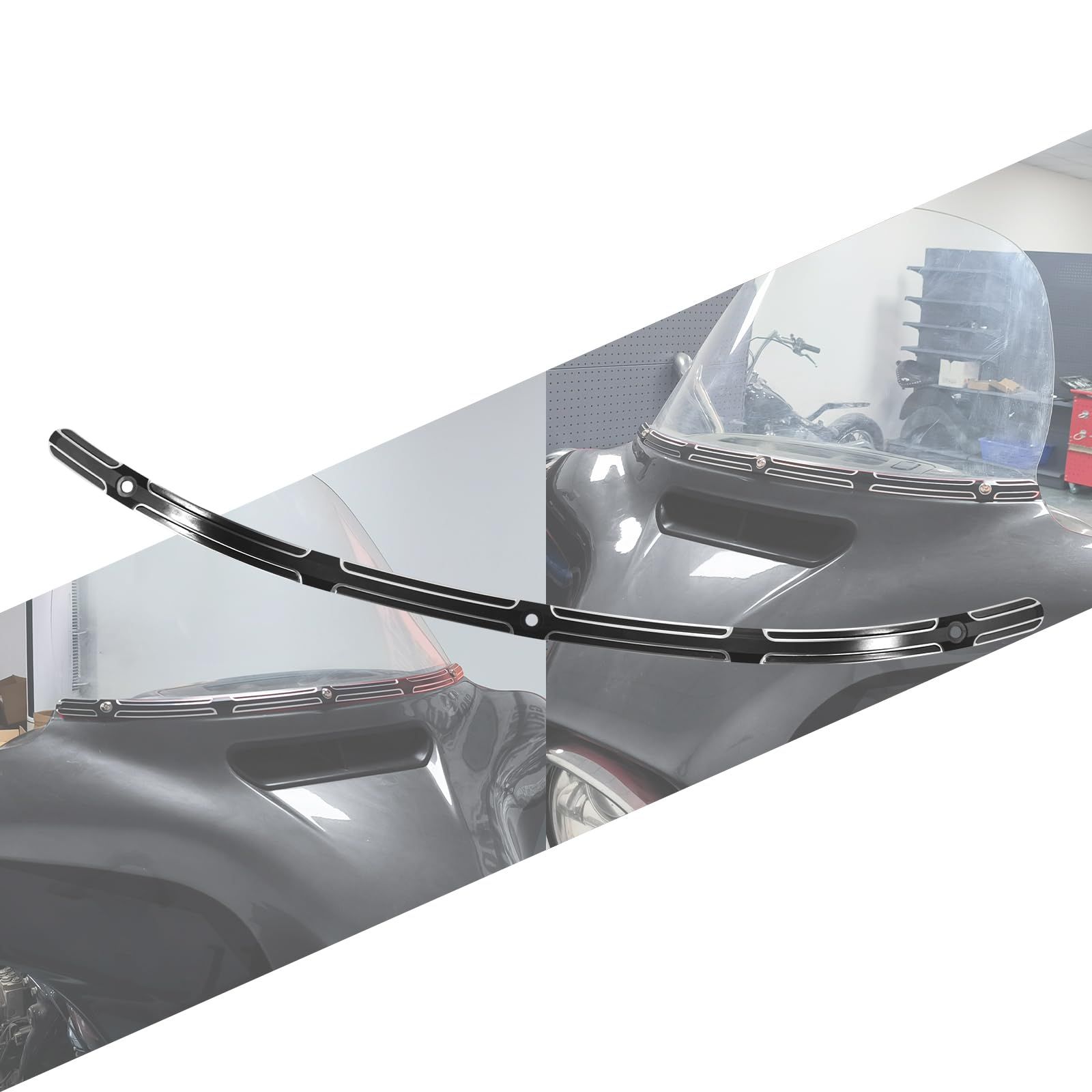 HCmotorku オートバイ フロントガラス トリム ハーレーツーリング ストリート グライド エレクトラ トライク FLHT FLHTC FLHTCU FLHX 2014 UP ブラック