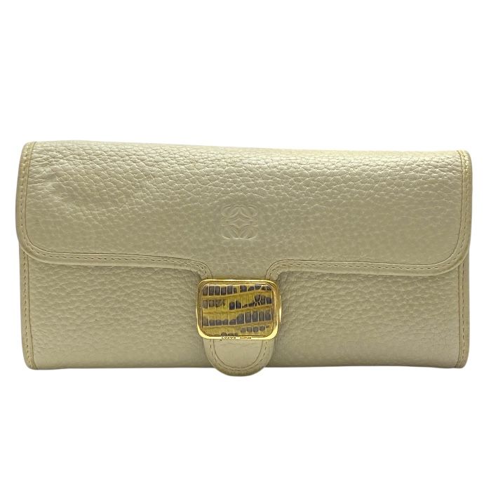 ロエベ 061301 アナグラム 二つ折り 財布 長財布 ロングウォレット ロゴ レザー ベージュ LOEWE レディース 上品 感 エレガント
