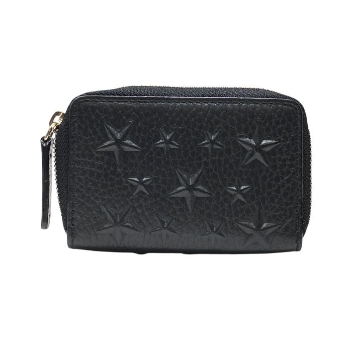 ジミーチュウ コインケース 小銭入れ コンパクトウォレット ラウンドジップ スター エンボス レザー ブラック JIMMY CHOO ユニセックス 人気 定番 感 モード 上品