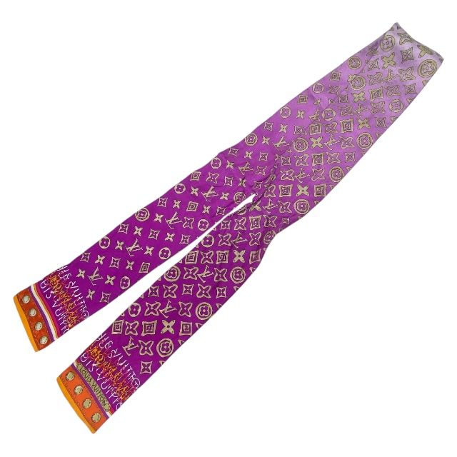 ルイヴィトン M74569 バンドーモノグラムマップ スカーフ バンダナ リボン シルク ピンク×オレンジ LOUIS VUITTON レディース 人気 定番 上品 感 エレガント