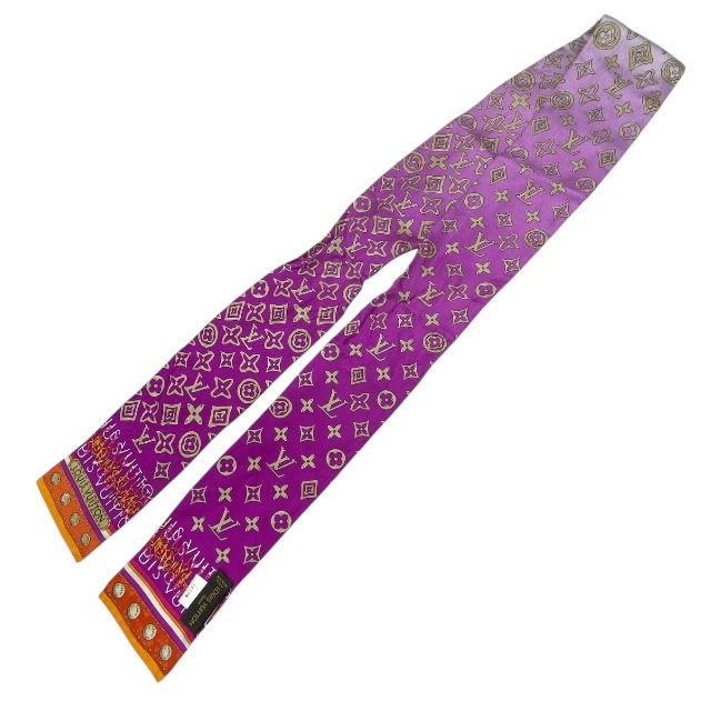 ルイヴィトン M 74569 バンドーモノグラムマップ スカーフ バンダナ リボン シルク ピンク×オレンジ LOUIS VUITTON レディース 上品 感 エレガント