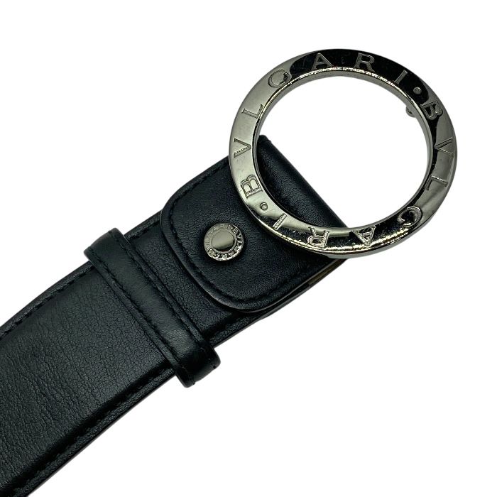 ブルガリ 32743 ベルト ブルガリブルガリ サークル バックル シルバー ロゴ レザー ブラック サイズ44 110 BVLGARI メンズ 上品 感 モード