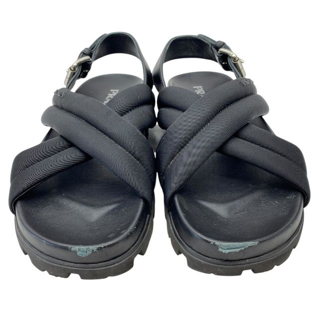 プラダ サンダル クロスベルト ロゴ ナイロン レザー ブラック