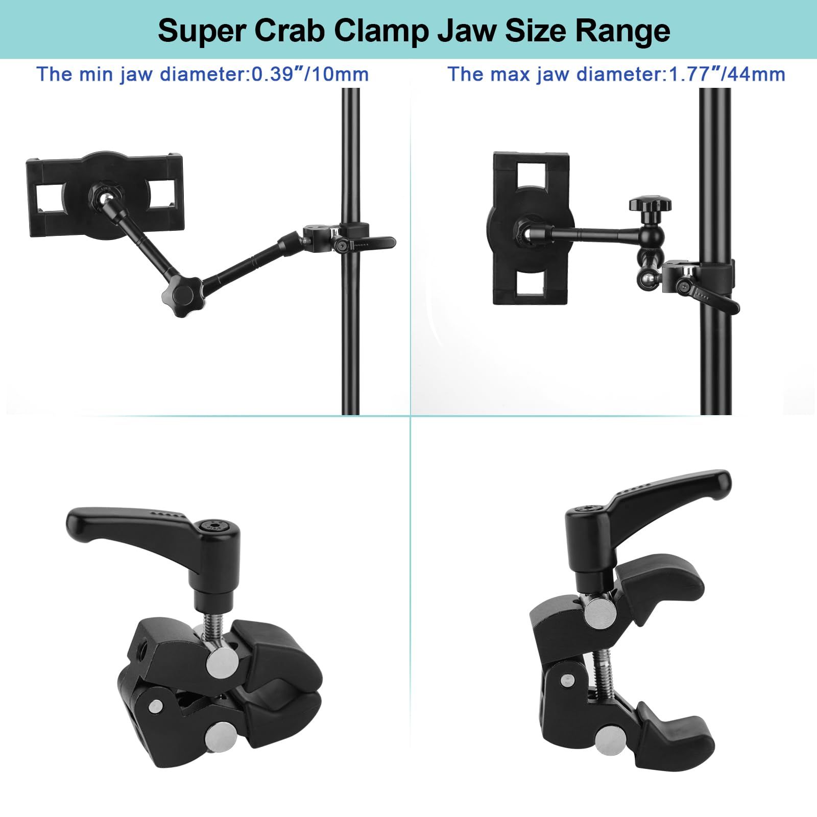 Mippko タブレットホルダー マイクスタンドとマイクミュージックスタンド用 4 7 12 9インチのiPad Nexus LG Gパッド 電子書籍リーダー iPhoneに対応 マルチ角度調整 長さ10インチ アルミニウム合金マウント MK 58