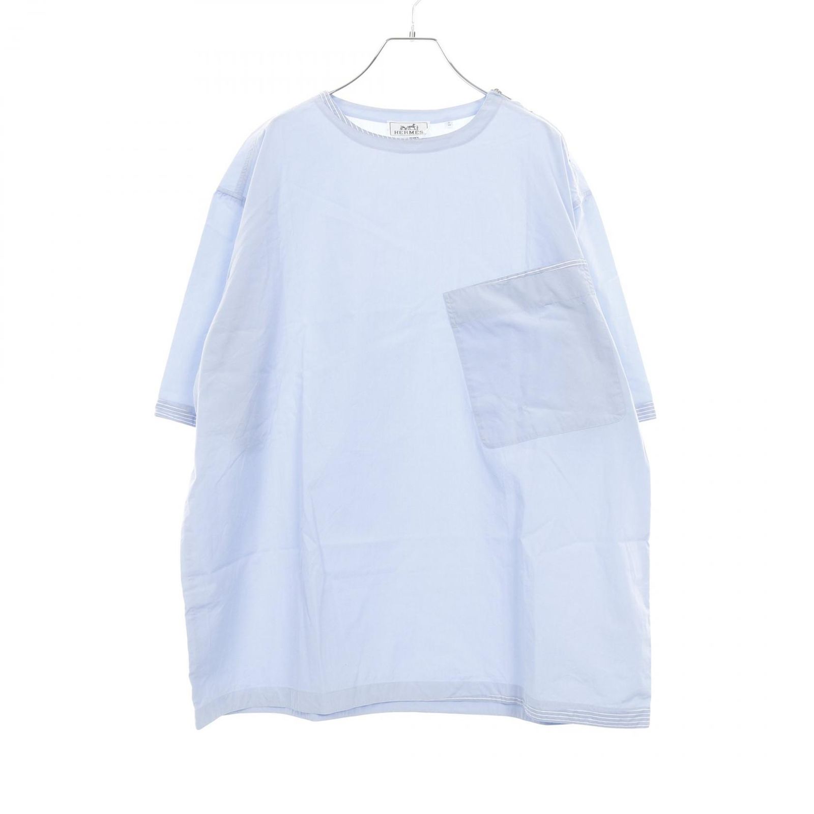 エルメス HERMES ライトブルー コットン トップス ライトブルー 肩ジップ メンズ Used B