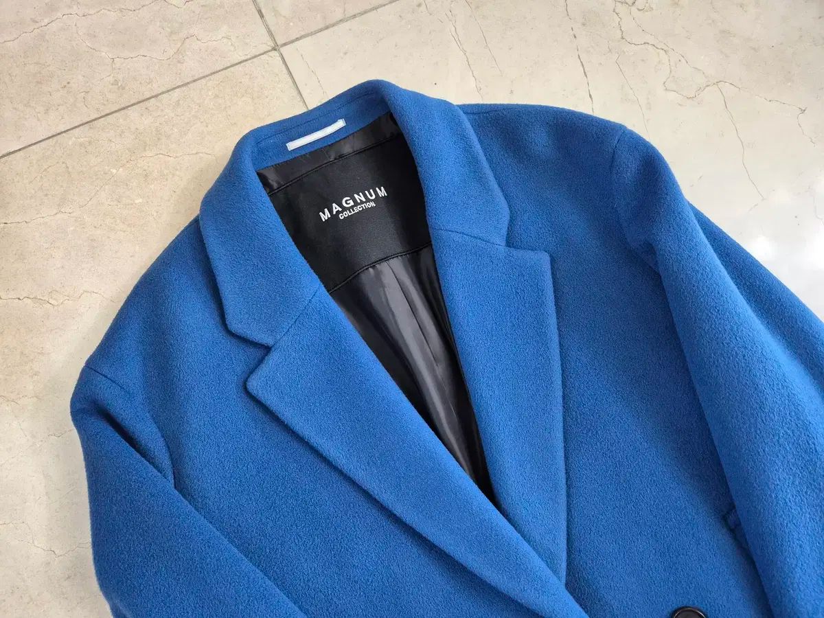 ボーン マグナム ウールカシミア ブルー セミオーバー ダブルコート 100