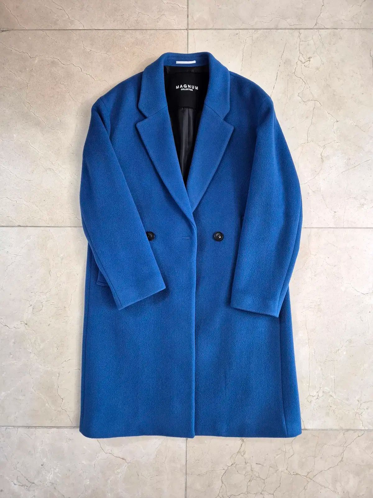ボーン マグナム ウールカシミア ブルー セミオーバー ダブルコート 100
