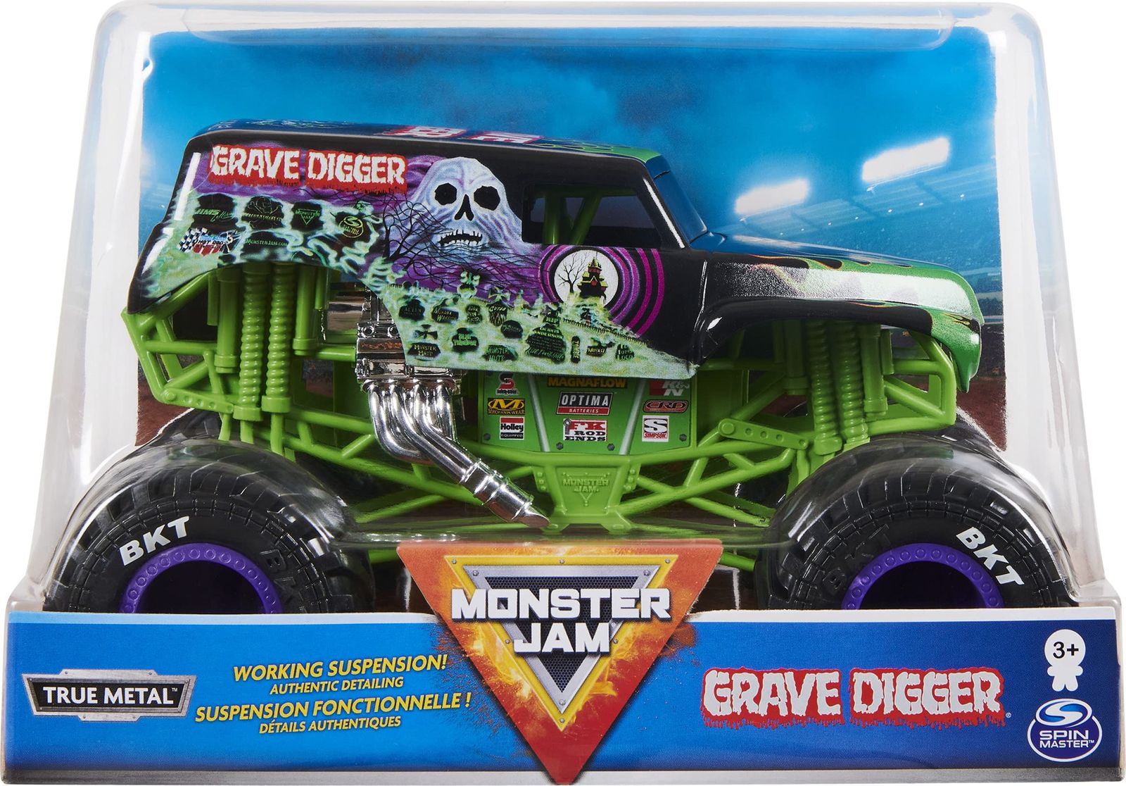 Monster Jam 墓掘りモンスタートラック - Grave Digger Collector 1 24スケール ダイキャスト車両 クロムリムとBKTトレッドタイヤ すべてのプレイセットで使用 ファンや パーティーに収集