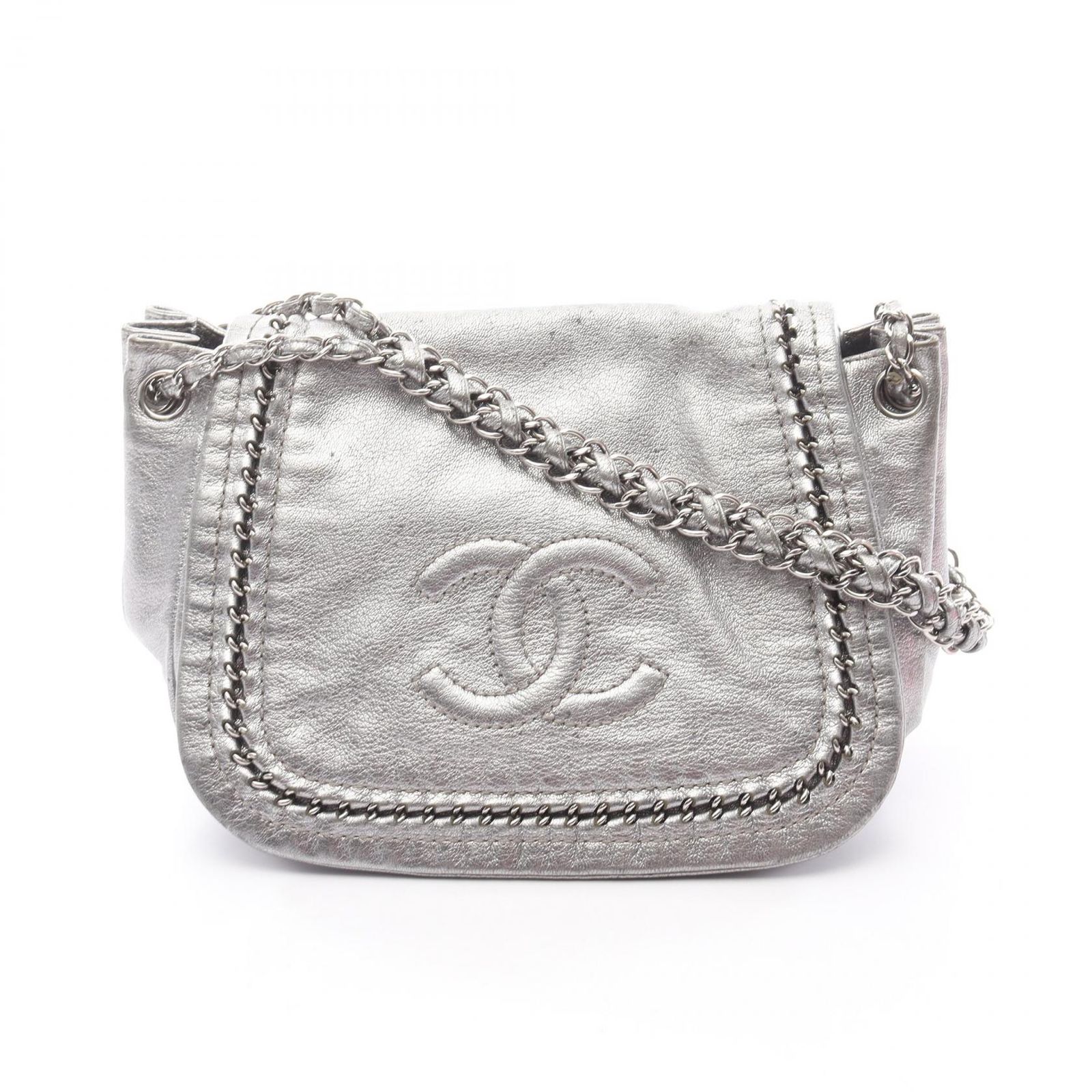 シャネル CHANEL ショルダーバッグ ラグジュアリーライン シルバー レザー ココマーク チェーンショルダー レディース Used B