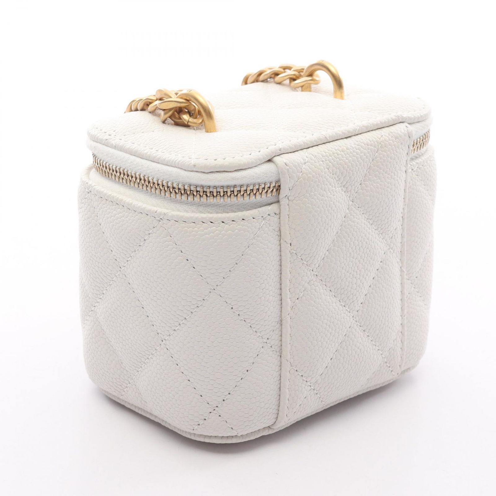 シャネル CHANEL ショルダーバッグ マトラッセ スモール バニティバッグ AP3203 ホワイト キャビアスキン グレインドカーフ マトラッセ スモール バニティ チェーンショルダー