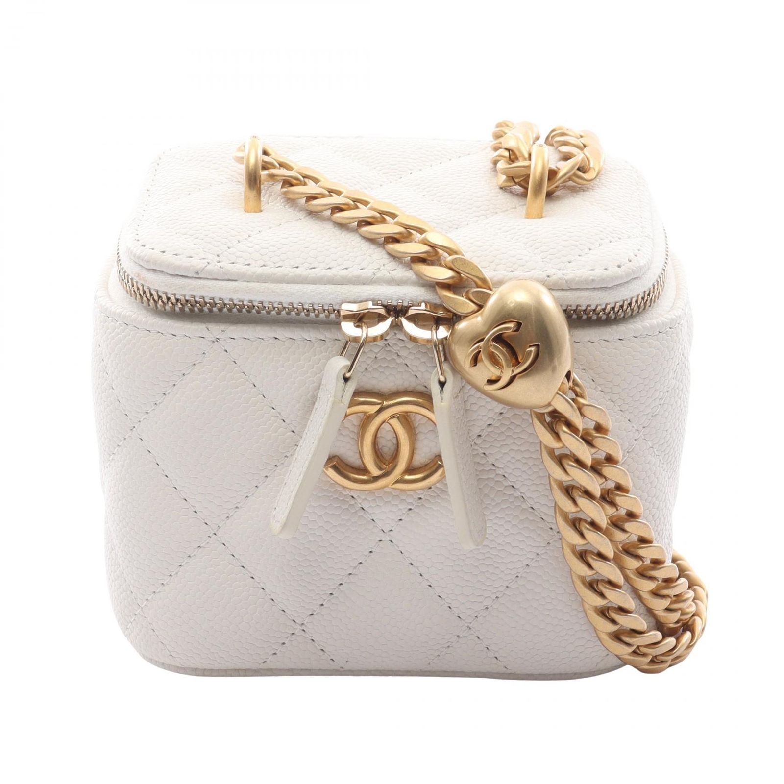 シャネル CHANEL ショルダーバッグ マトラッセ スモール バニティバッグ AP3203 ホワイト キャビアスキン グレインドカーフ マトラッセ スモール バニティ チェーンショルダー