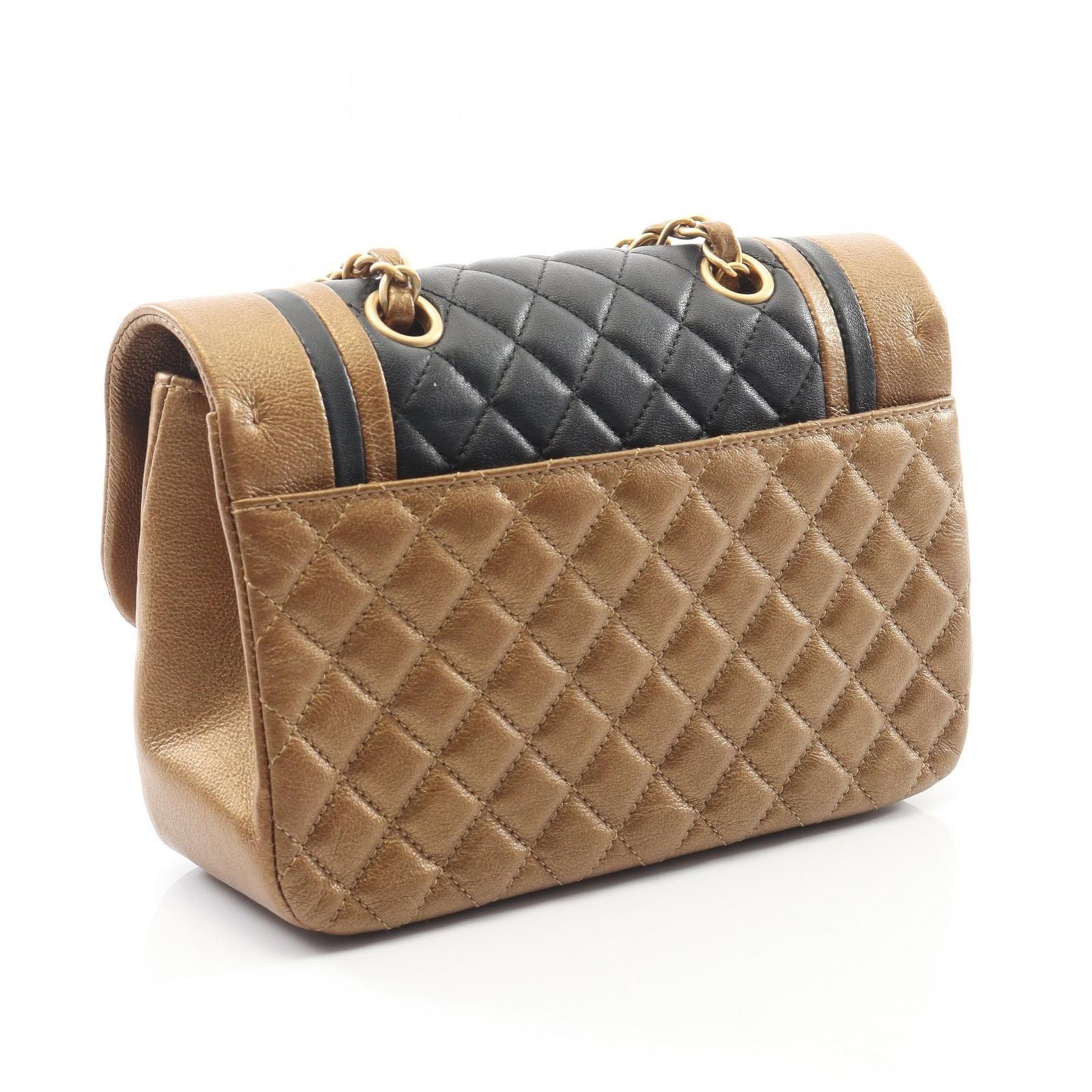 シャネル CHANEL ショルダーバッグ マトラッセ Wフラップ ブラック ブロンズゴールド レザー マトラッセ チェーンショルダー レディース Used A