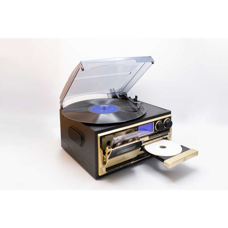 クマザキエイム オールインワン レコード プレーヤー レトロサウンド ウッドブラック シャンパンゴールド AR-01G