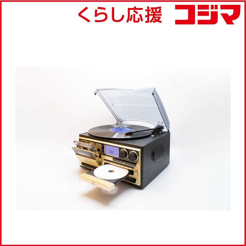 クマザキエイム オールインワン レコード プレーヤー レトロサウンド ウッドブラック シャンパンゴールド AR-01G