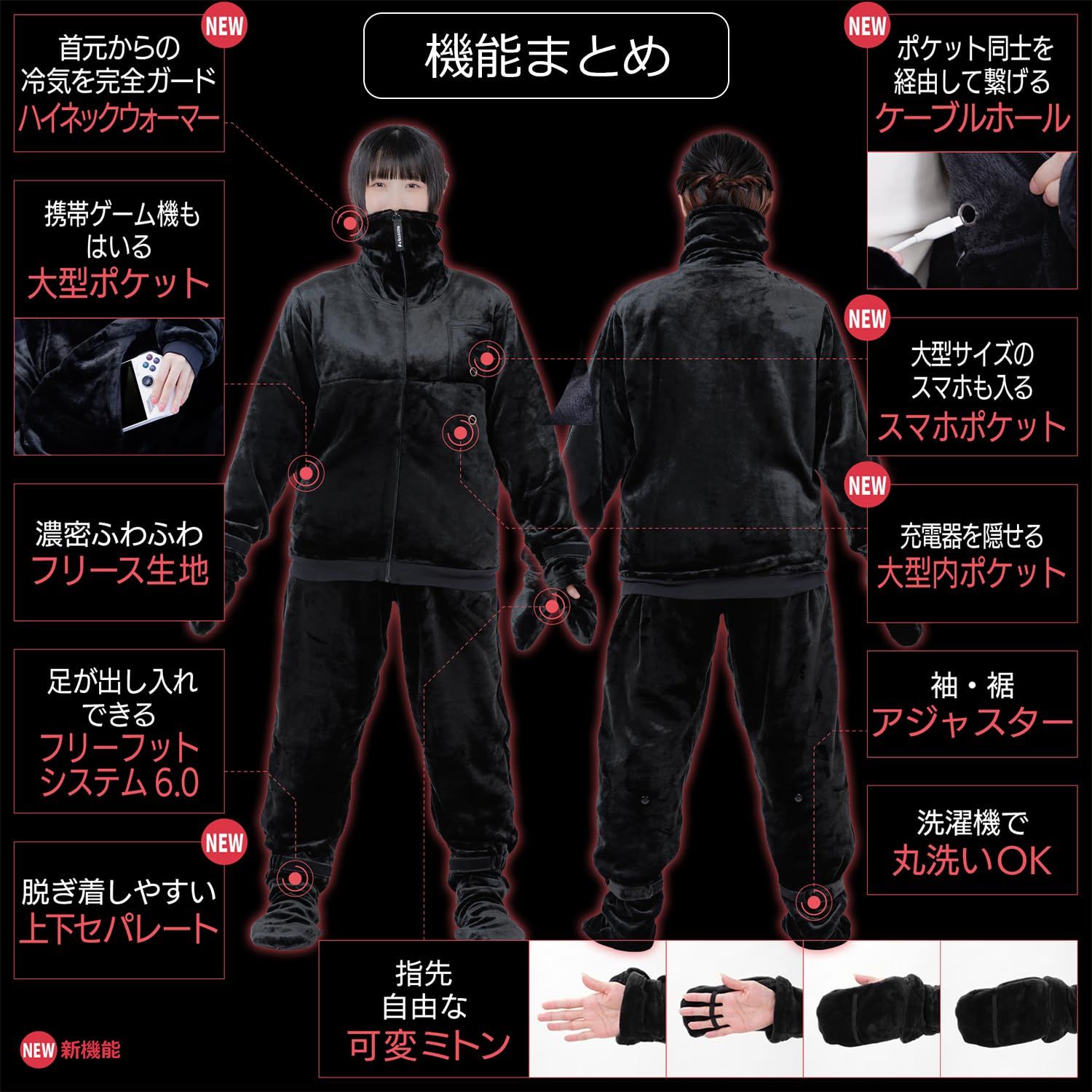  バウヒュッテ 着る毛布 ゲーミング着る毛布 ダメ着4 SG HFD-4 25-XL-BK ブラック XL その他 フェイスケア