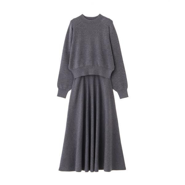 ナチュラルビューティーベーシック カジュアルドレス ダブルフェイスフ セットアップ レディース ミディアムグレー